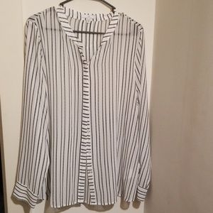 H by Halston sheer long sleeve stripe button up XL